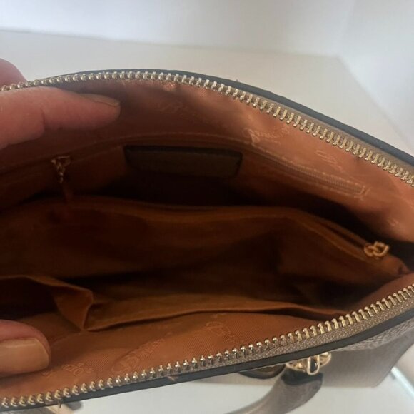 Brangio Textured Leather Handbag w/Bow Taupe Gold Double Handles Zipper NWOT - Picture 11 of 12